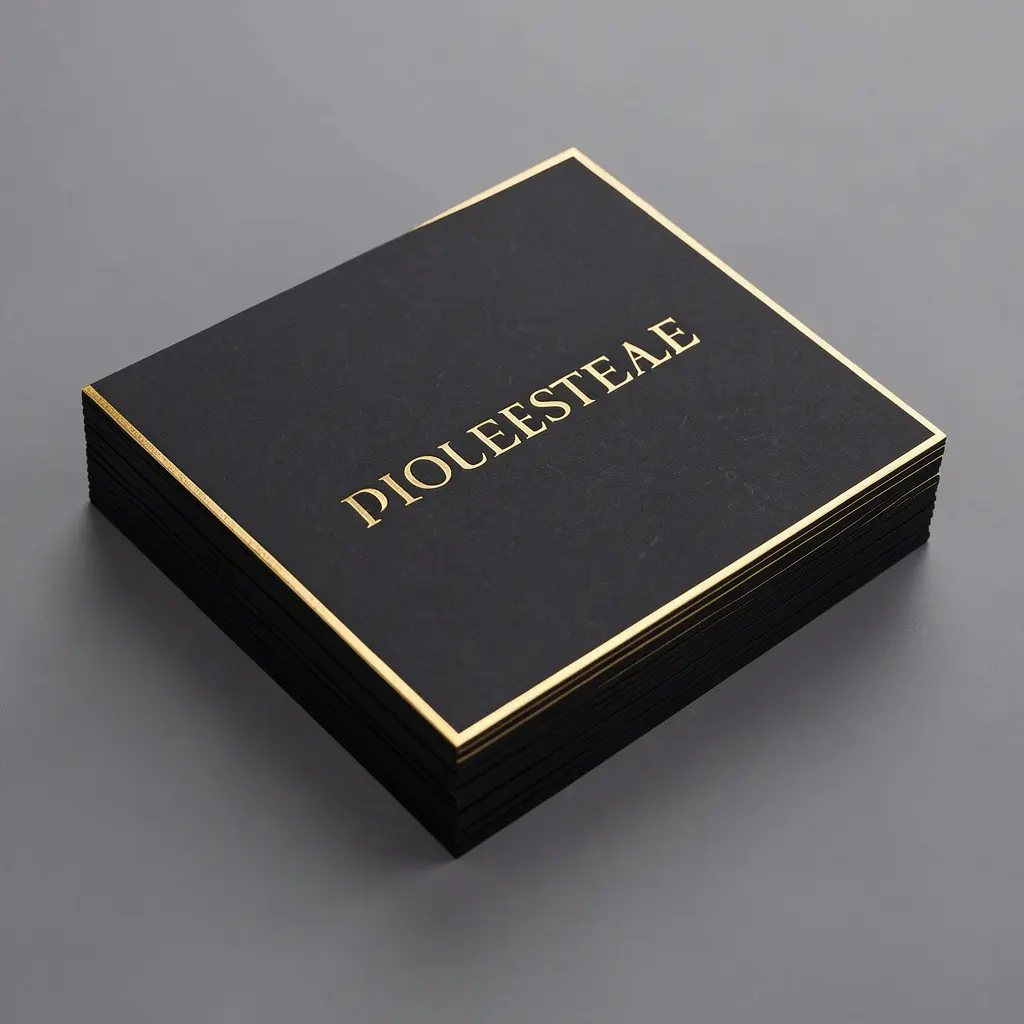 Stack of premium matte black business cards with gold foil edge gilding